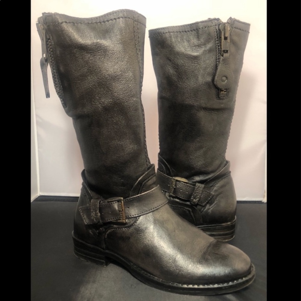 BedStu TOKEN Grey Barcelona Black Motorcycle Boots
